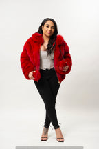 Women's Alaia Silver Fox Fur Bomber [Red]