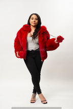 Women's Alaia Silver Fox Fur Bomber [Red]