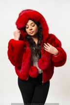 Women's Alaia Silver Fox Fur Bomber [Red]