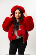 Women's Alaia Silver Fox Fur Bomber [Red]