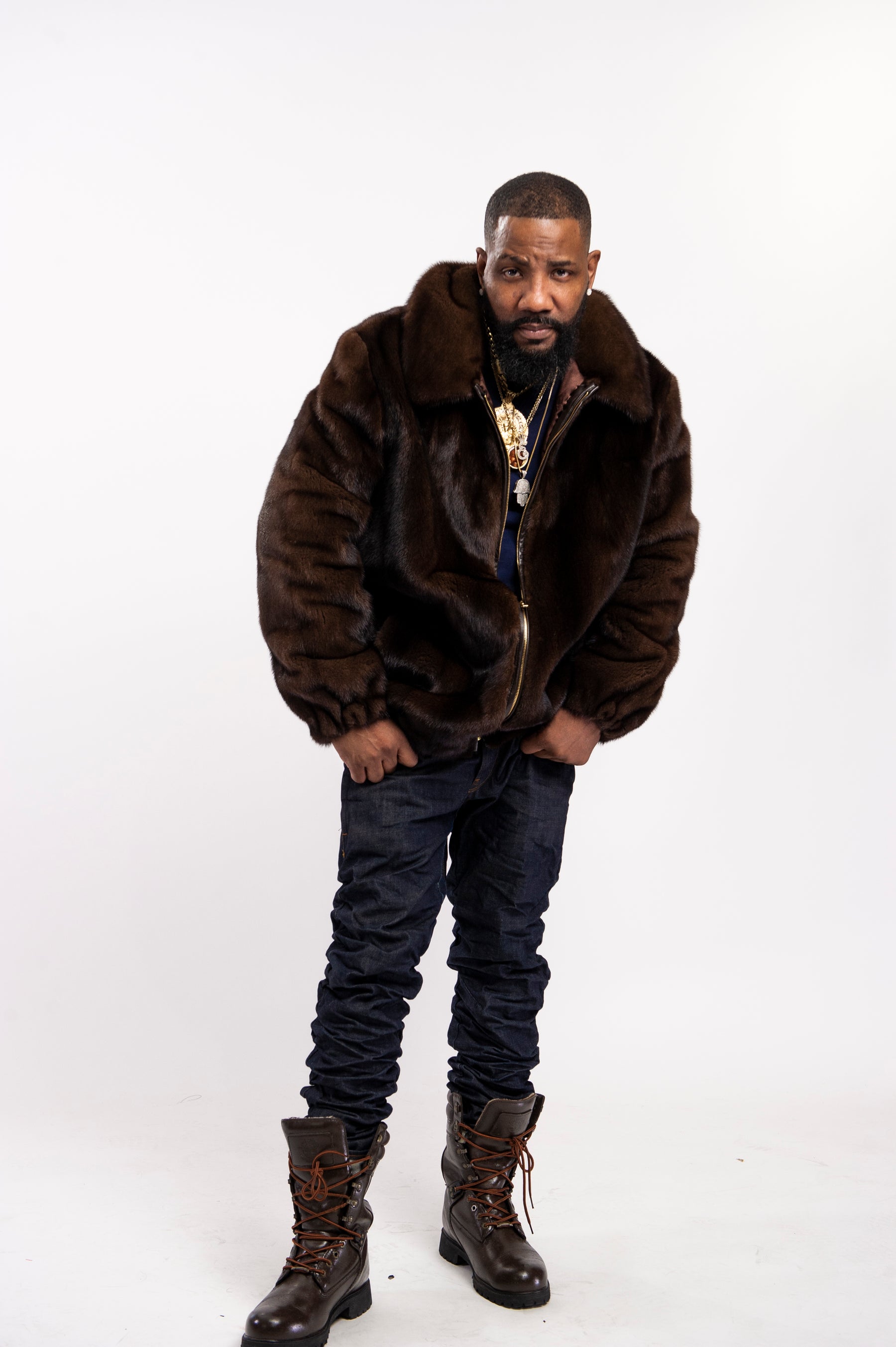 Men's Mink Fur Bomber Jacket with Full Skin Mink Hooded Fur Jacket (Brown,  S) at  Men's Clothing store