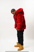 Men's Stealth Black Fox Bomber With Hood [Red]