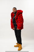Men's Stealth Black Fox Bomber With Hood [Red]