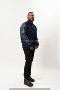 Men's Classic Wool And Leather Varsity Jacket [Navy/Navy]