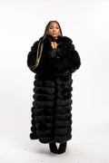 Women's Full Length Fox Fur Trench Coat [Black]