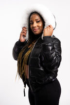 Women's Leather Snorkel Bomber Jacket Premium Fox