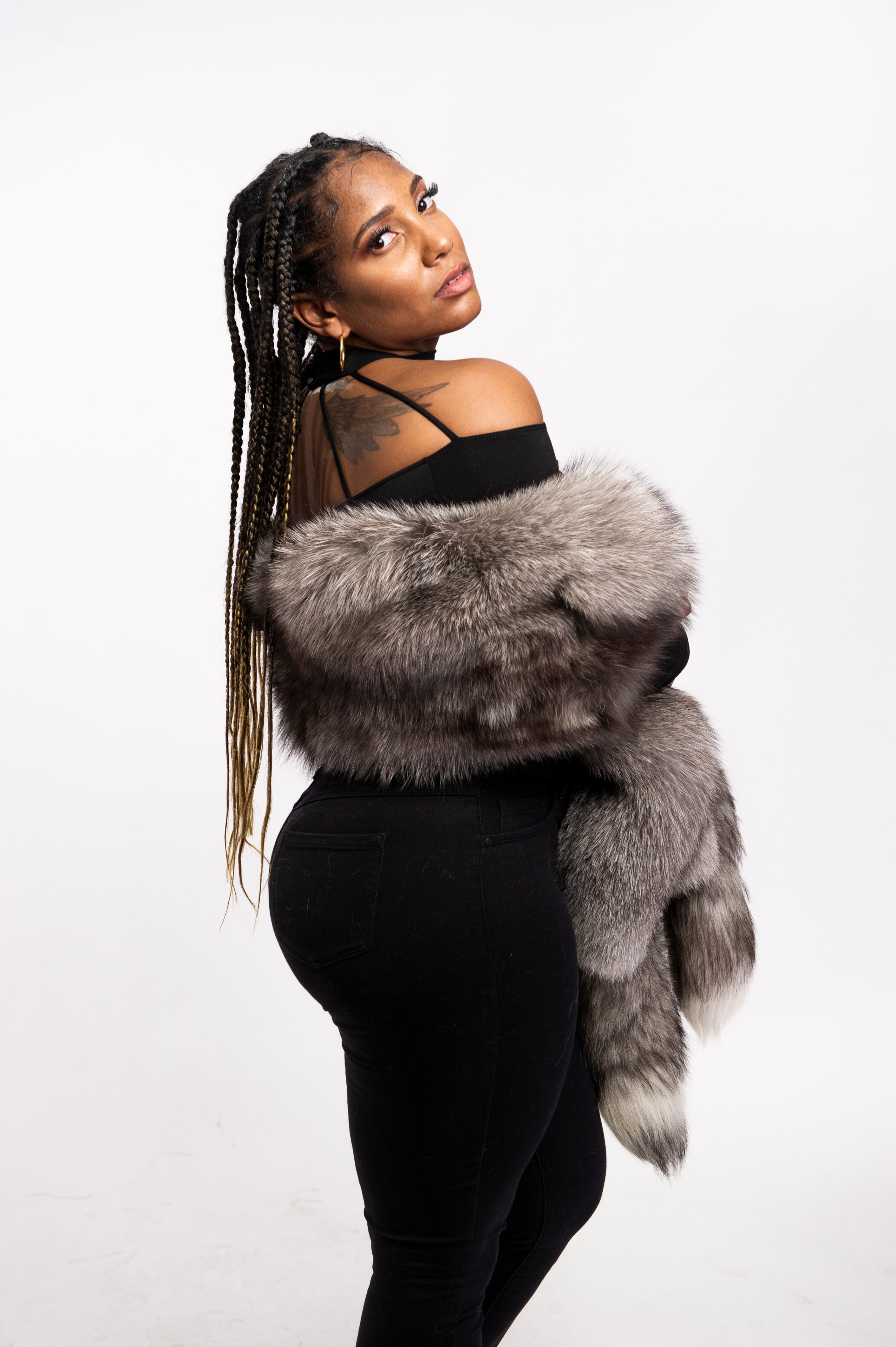 Women's Fox Fur Stole [Silver] – LeatherKloset