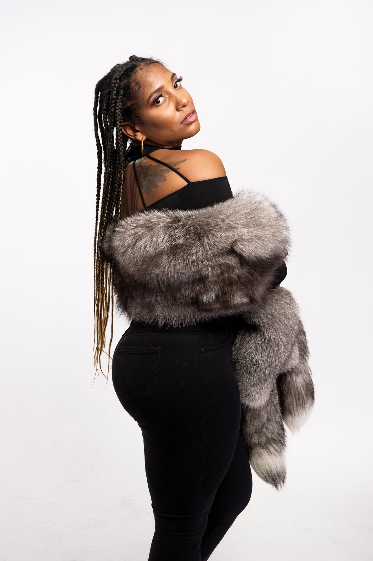 Women's Fox Fur Stole [Silver]