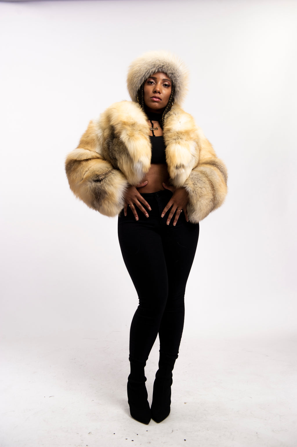 Women's Charlotte Crop Fox Bomber With Headband