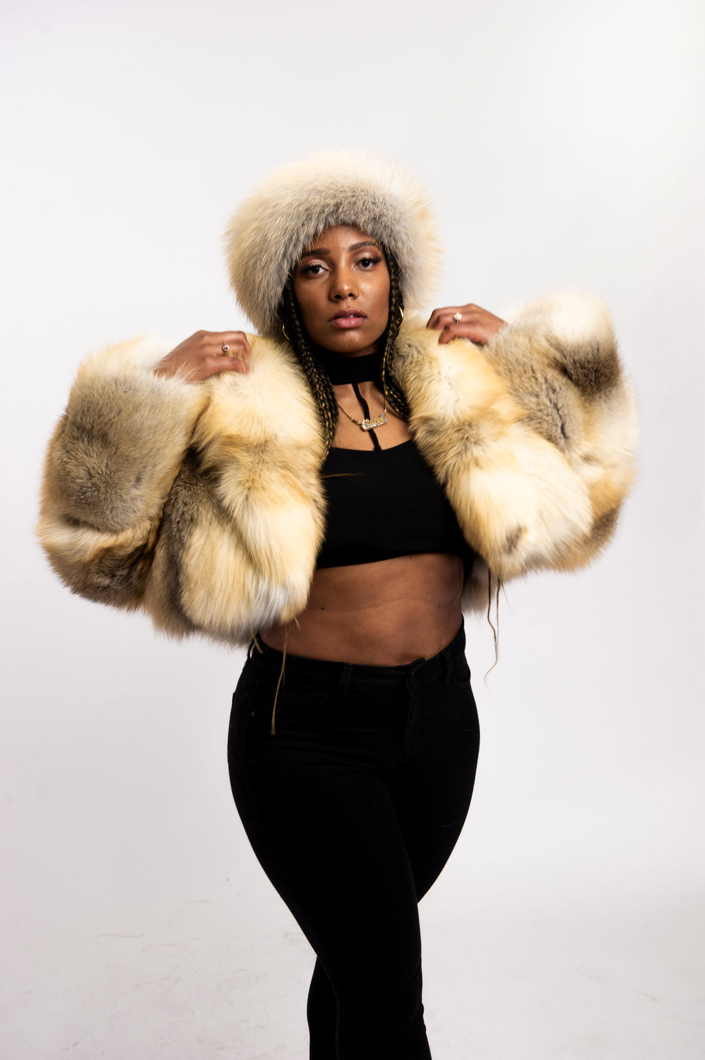 Women's Charlotte Crop Fox Bomber With Headband