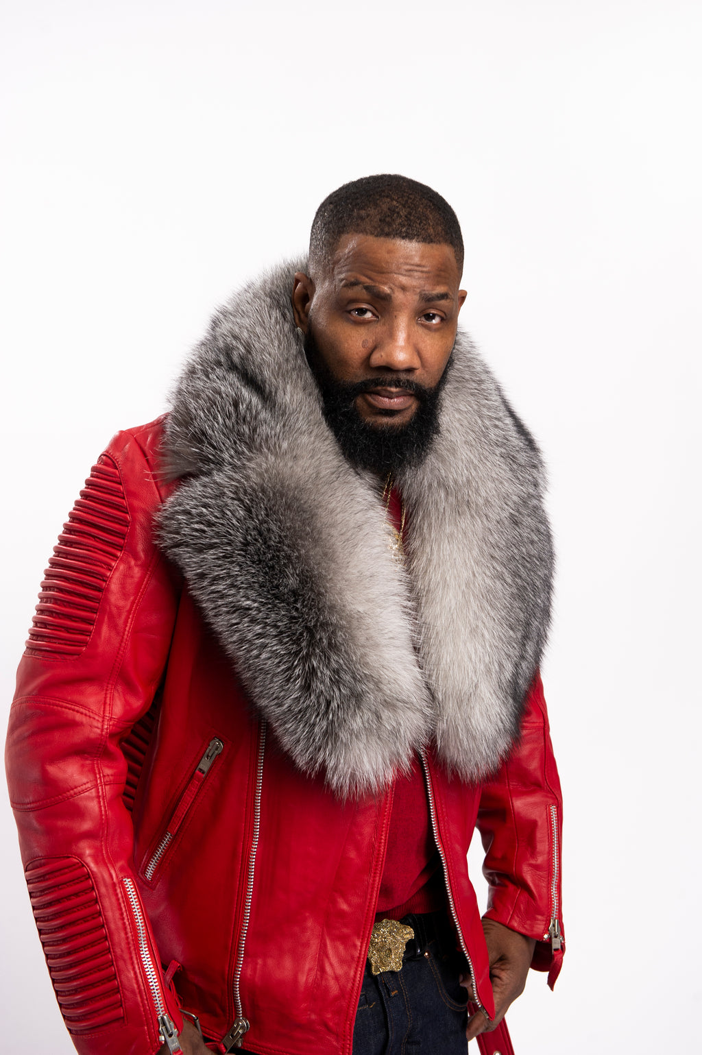 Men's Trey Biker Full Fox Fur Collar [Silver Fox]