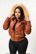 Women's BB Jacket With Premium Fox Fur Hood [Caramel Crunch]