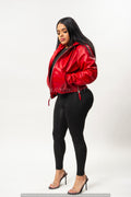 Women's Leather Hoodie [Red]