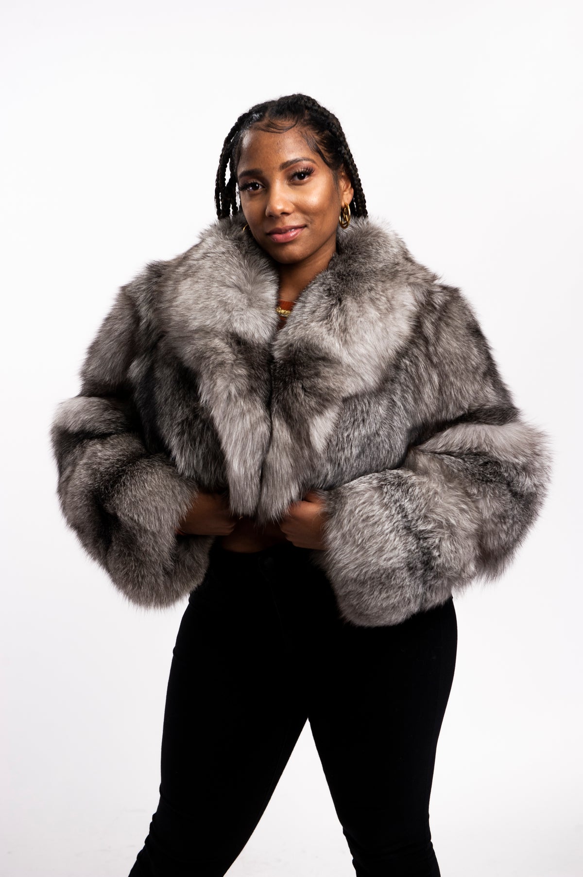 Women's Charlotte Crop Fox Bomber [Silver]