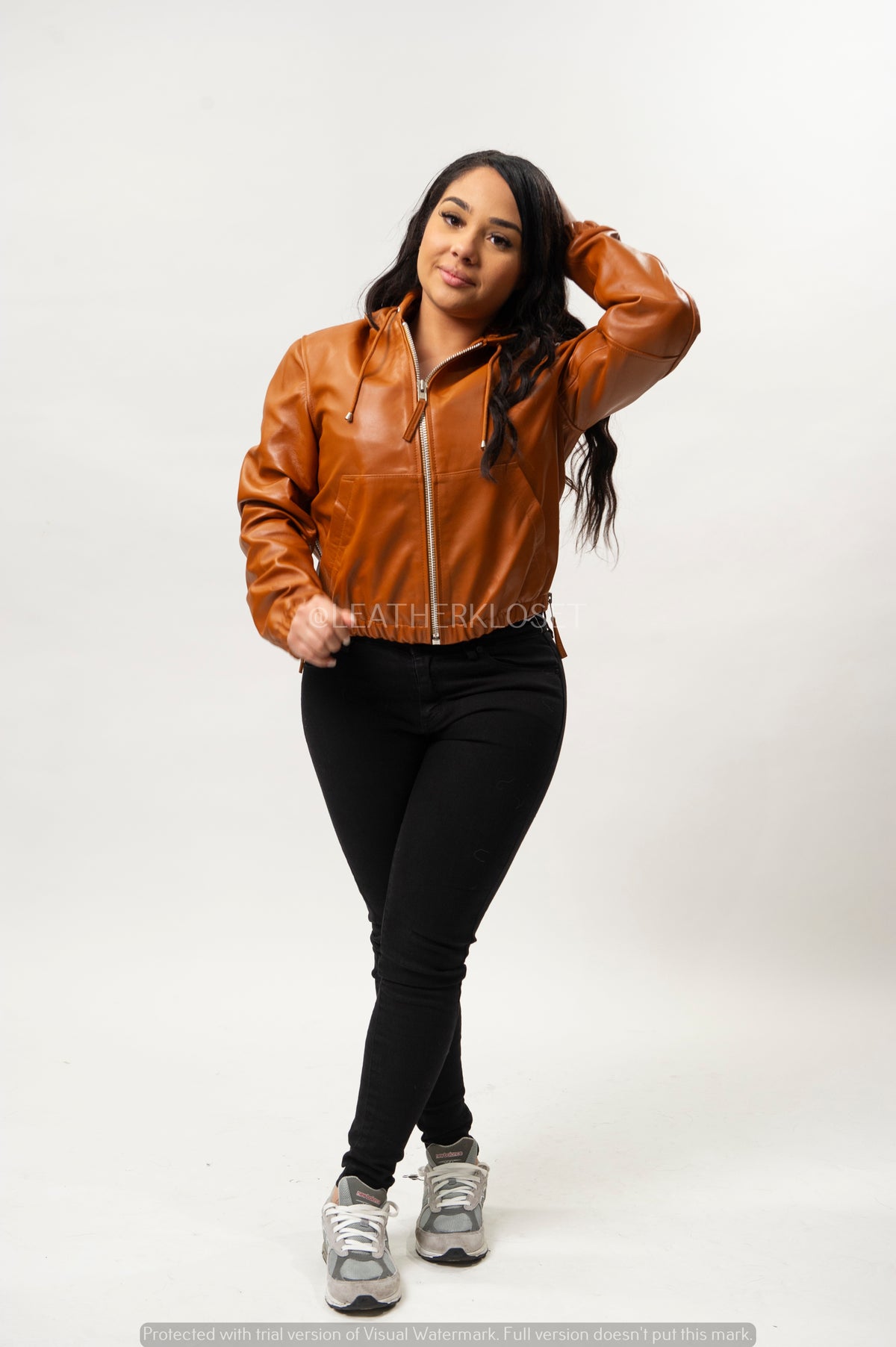 Women's Leather Hoodie [Saddle Brown]