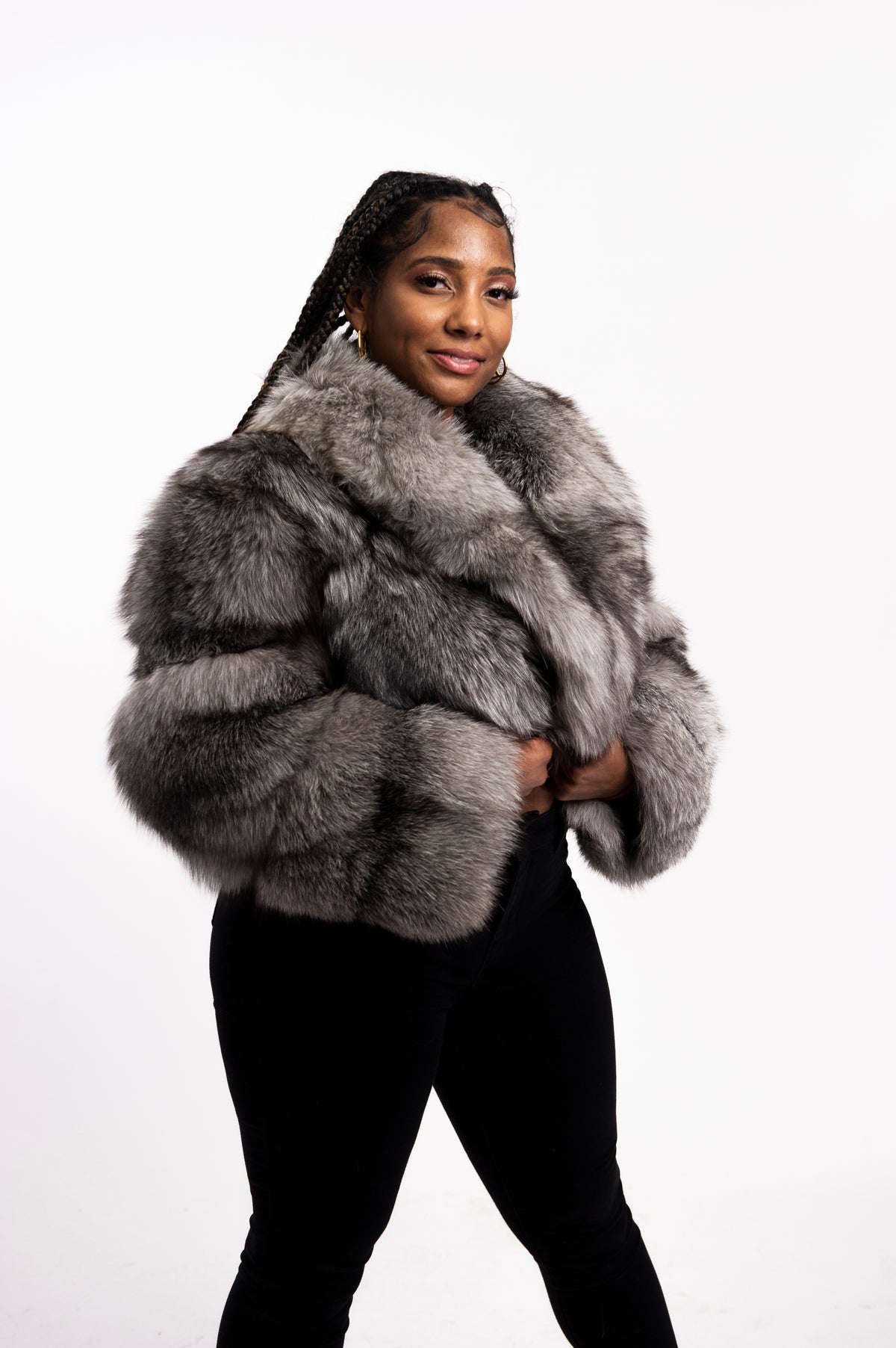 Women's Charlotte Crop Fox Bomber [Silver]