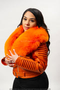 Women's Trey Biker Orange Oversized Fox Collar [Orange Fox Fur]