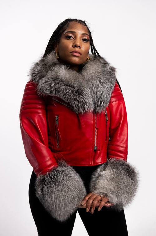 Women's Jay Biker Red Full Fox Fur [Silver Fox]