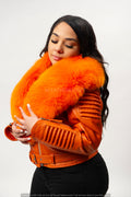 Women's Trey Biker Orange Oversized Fox Collar [Orange Fox Fur]