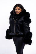 Women's Angela Real Sheepskin Biker Jacket With Fox