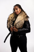 Women's Trey Biker Black Oversized Fox Collar [Raccoon Fur]