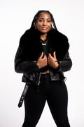 Women's Trey Biker Black Oversized Fox Collar [Black Fox Fur]