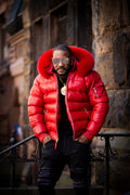 Men’s Aspen Leather Bubble Bomber Jacket [Red]