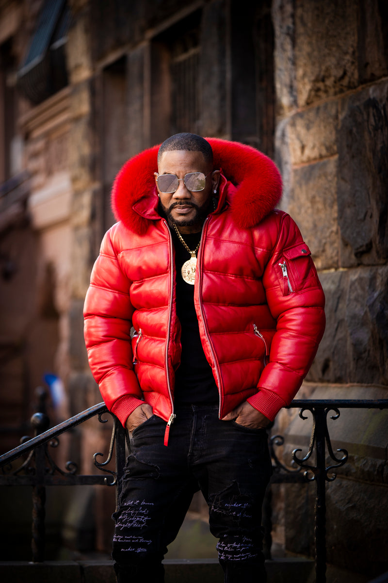 Men’s Aspen Leather Bubble Bomber Jacket [Red]