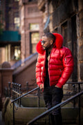 Men’s Aspen Leather Bubble Bomber Jacket [Red]