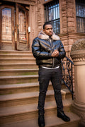 Men's V-Bomber Black Premium Fox Collar [Crystal]