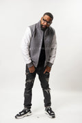 Men's Classic Wool And Leather Varsity Jacket [Gray/White]