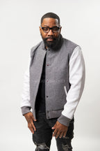 Men's Classic Wool And Leather Varsity Jacket [Gray/White]
