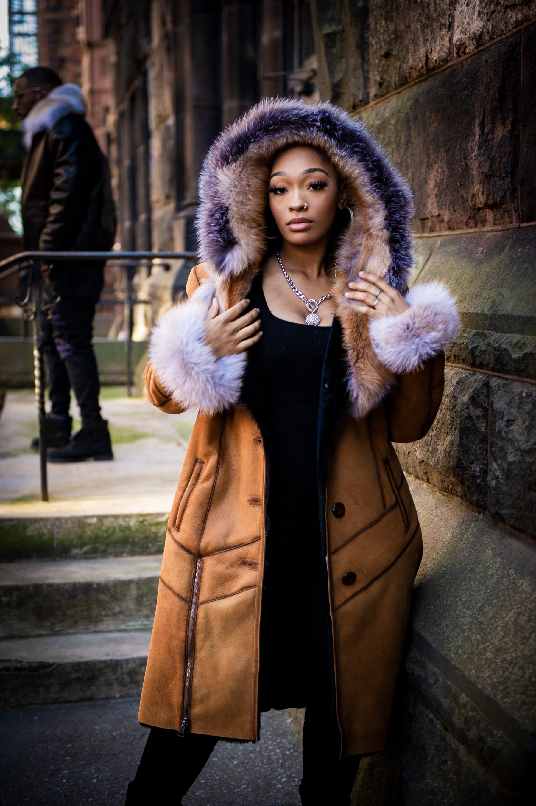 Women's Scarlett Real Sheepskin Jacket With Fox [Brown