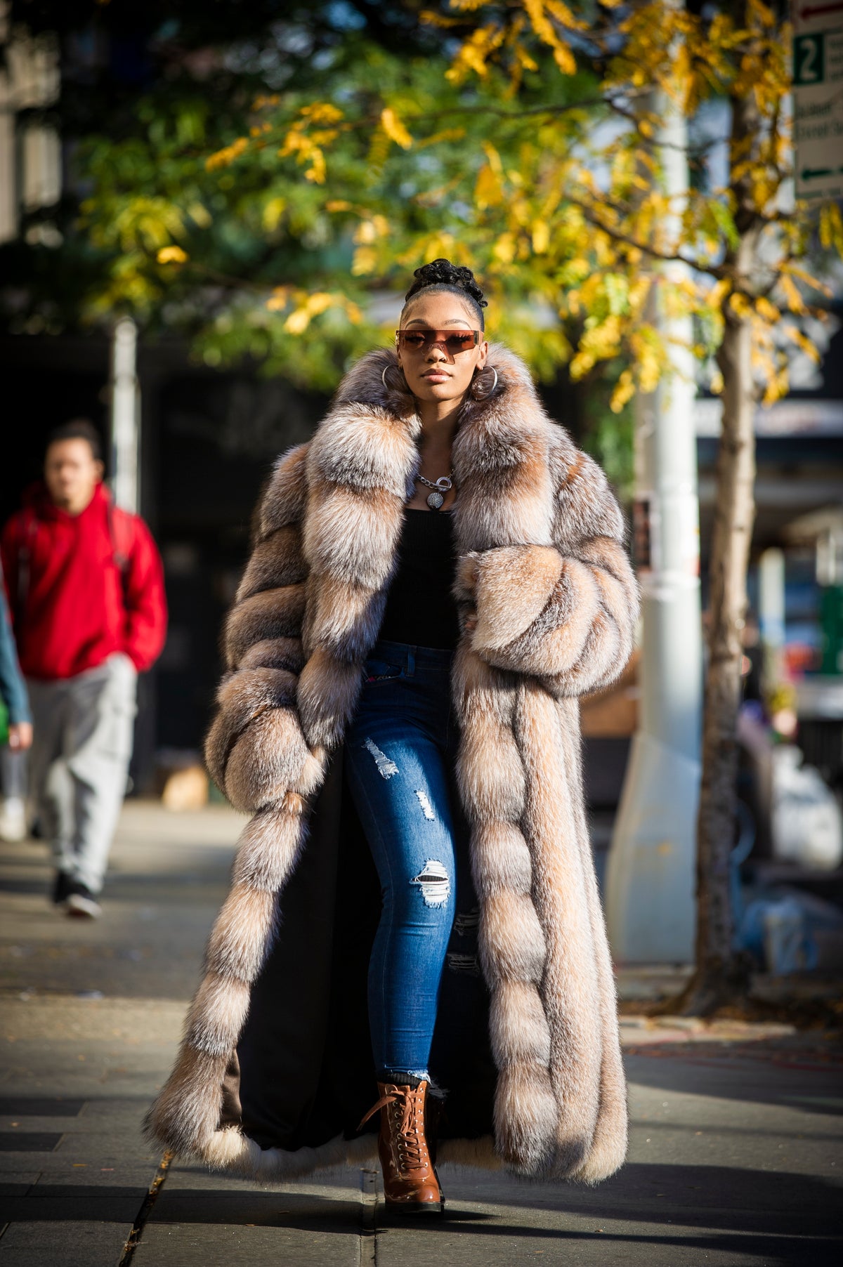 Women's Full Length Fox Trench [Crystal]