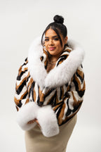 Women's Crop Mink Bomber With Hood [Multi-Color]