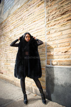 Women's Chloe Fox Fur Vest With Hood [Black]