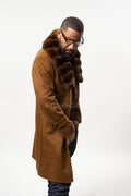 Men's Cashmere Trench Coat Brown With Chinchilla Collar