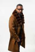 Men's Cashmere Trench Coat Brown With Chinchilla Collar