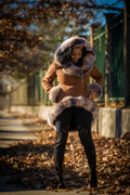 Women's Amber Shearling Sheepskin Jacket With Fox [Tan/Tan Fox]