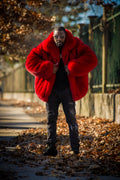 Men's Crystal Fox Fur Bomber Jacket [Red]