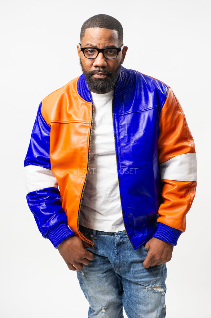 Men's Baseball Multi Color Jacket [Orange/Royal] – LeatherKloset