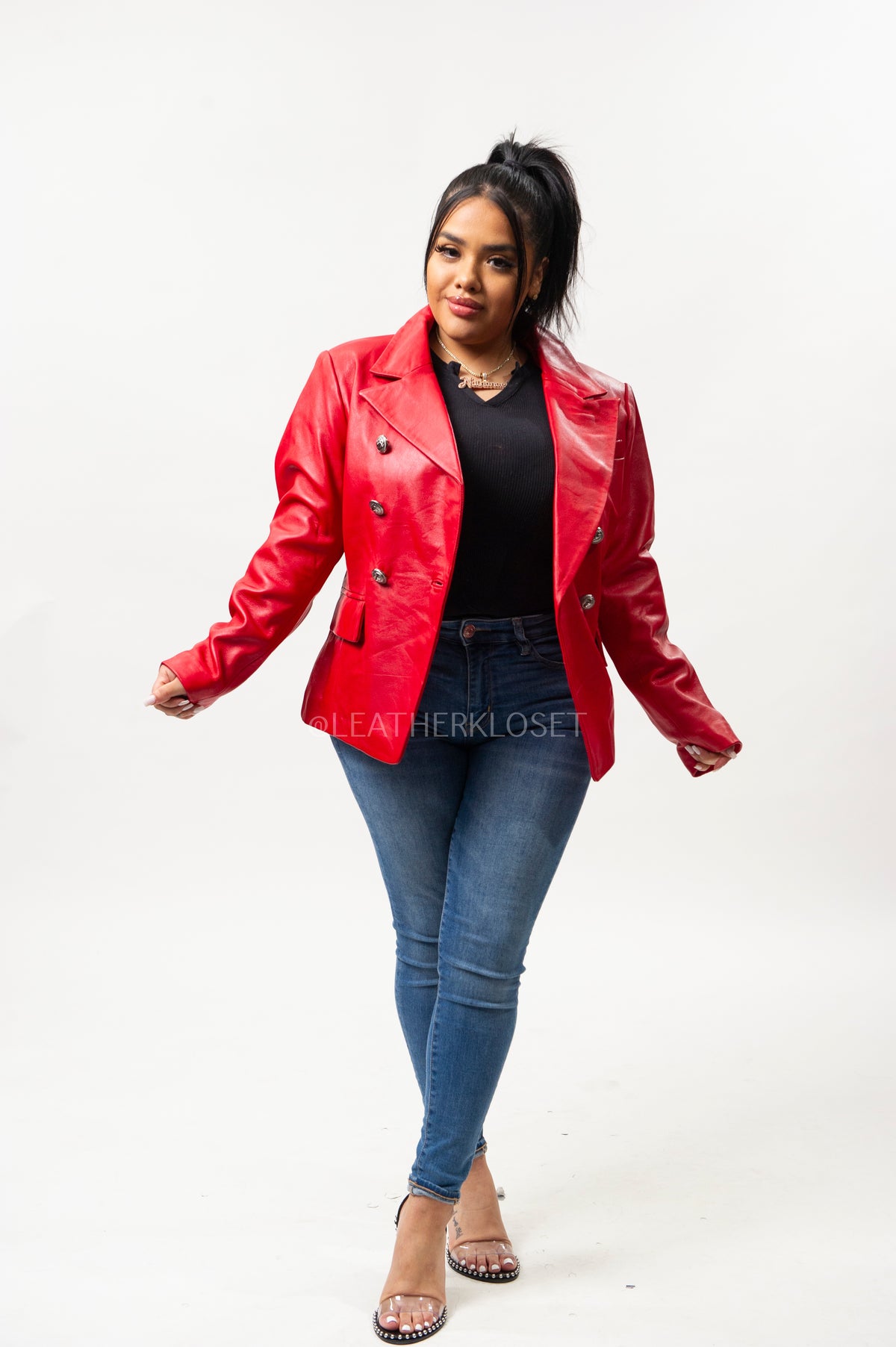 Women's Martina Leather Blazer [Red]
