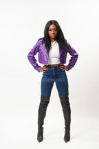 Women's Classic Crop Biker Purple [SLIM FIT]