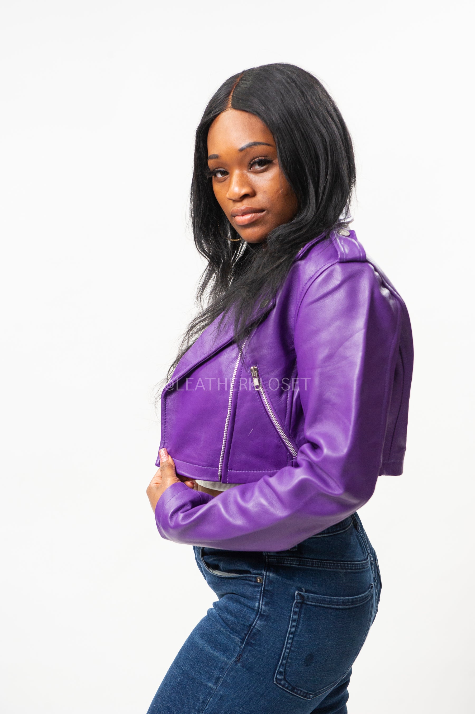 Purple Denim Jackets Women. Classic or Cropped Purple Denim