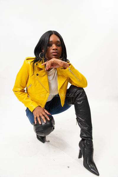 Women's Classic Crop Biker Yellow [SLIM FIT] – LeatherKloset
