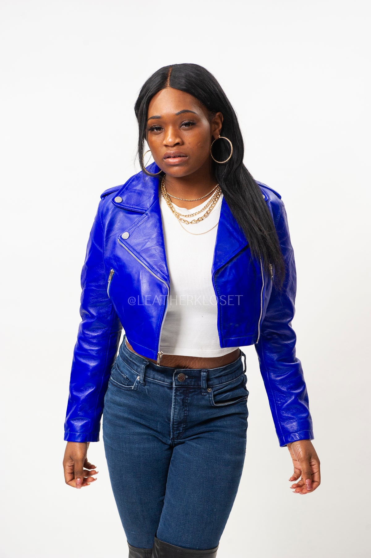 Women's Classic Crop Biker Royal Blue [SLIM FIT]