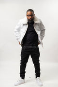 Men's Real Ostrich Leather Bomber Jacket [White]
