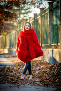Women's Fox Fur Poncho [Red]