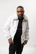 Men's Real Ostrich Leather Bomber Jacket [White]