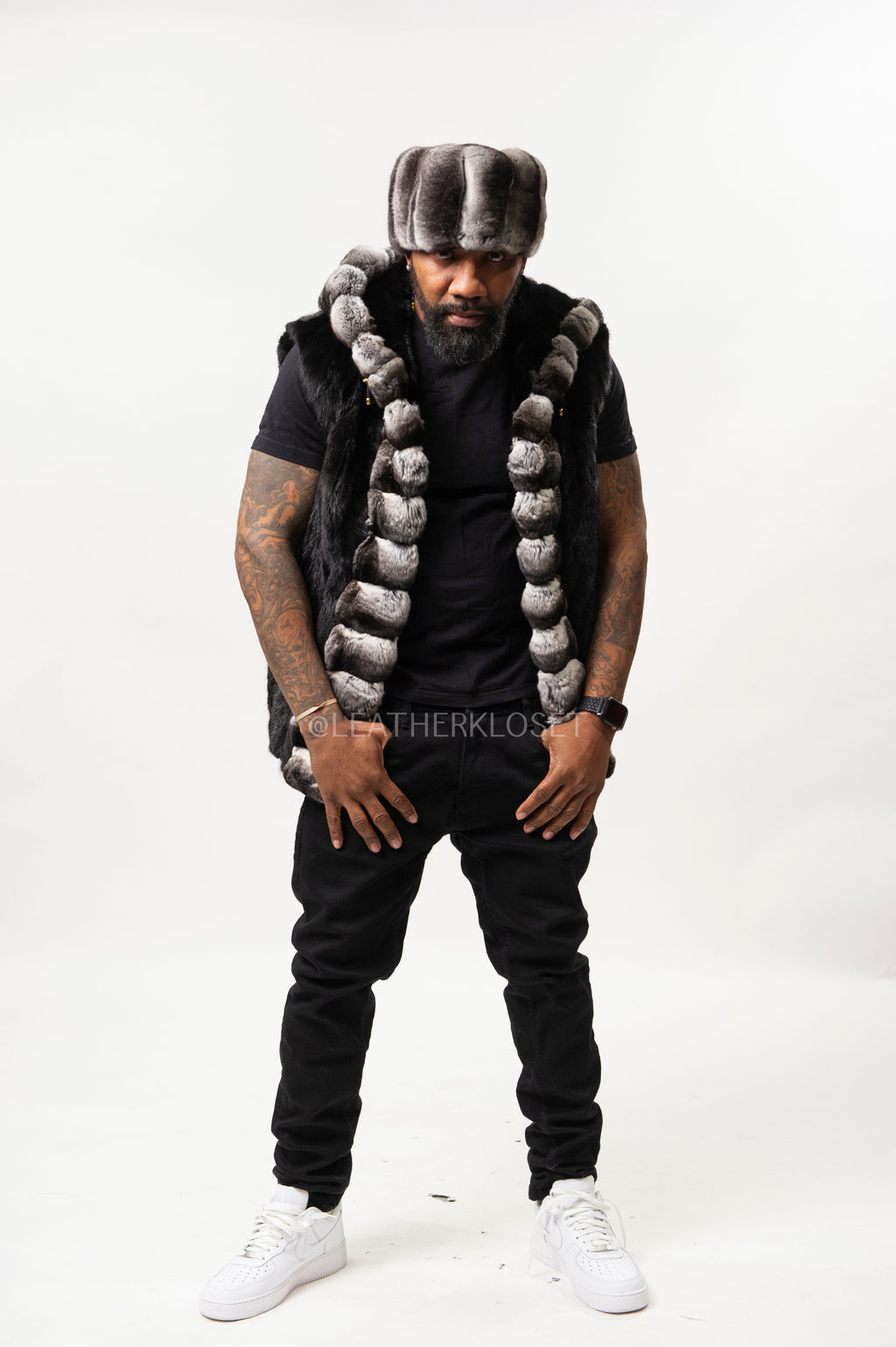 Men's Mink Vest With Chinchilla Trimming